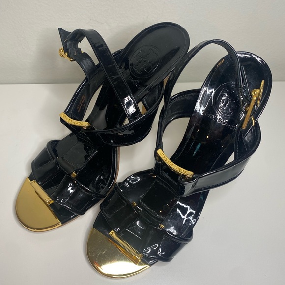 TORY BURCH Logo Patemt Heeled Slingback Sandals - Picture 14 of 15